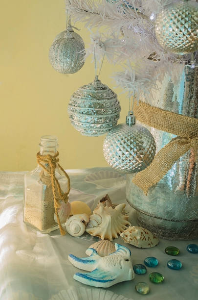 istock marine Christmas decoration at home, with shells, snails, nets, stones 1068578566