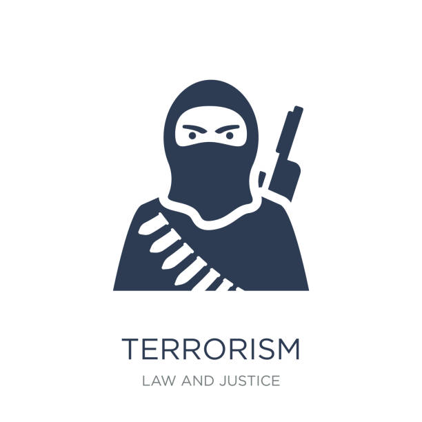 ilustraciones, imágenes clip art, dibujos animados e iconos de stock de icono del terrorismo. icono del terrorismo moda vector plano sobre fondo blanco de la colección derecho y la justicia - terrorism