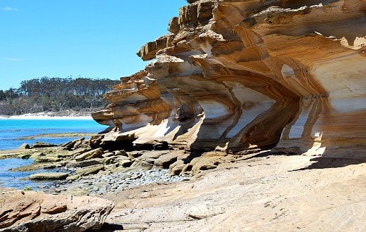 Tasman Sea, maria Island National Park, Painted Sand Cliffs, Textured Rock, Patterned Sandstone Rocks, Colored by Iron Oxide, Nature Landscape, Nature Experience, Attraction