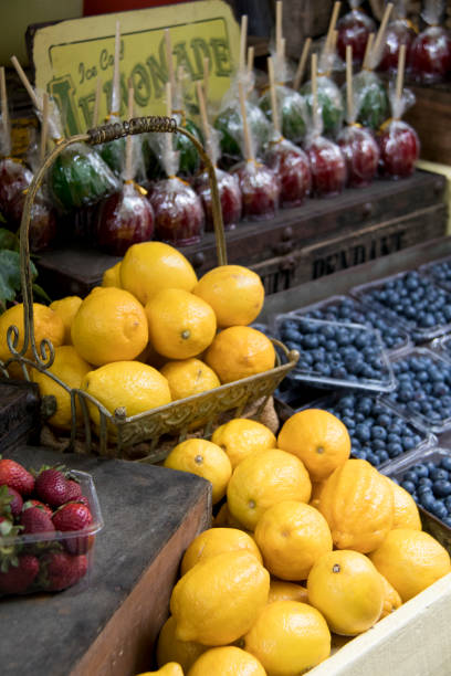 Basket, Lemons, Toffee Apples, Fruit, Stall