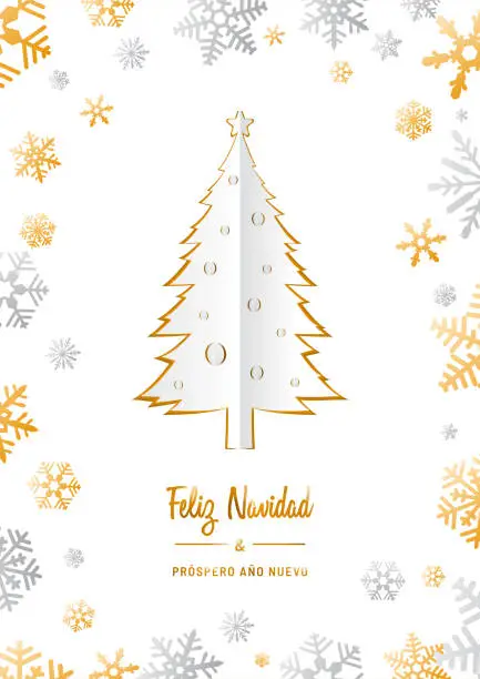 Vector illustration of Feliz Navidad y próspero Año Nuevo origami card template in Spanish. Translation: 