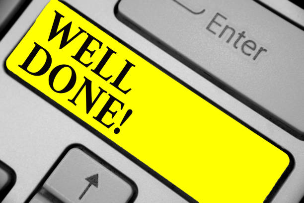 istock Writing note showing Well Done. Business photo showcasing telling person that he made his task or job in perfect shape Keyboard yellow key Intention computer computing reflection document. 1068629822