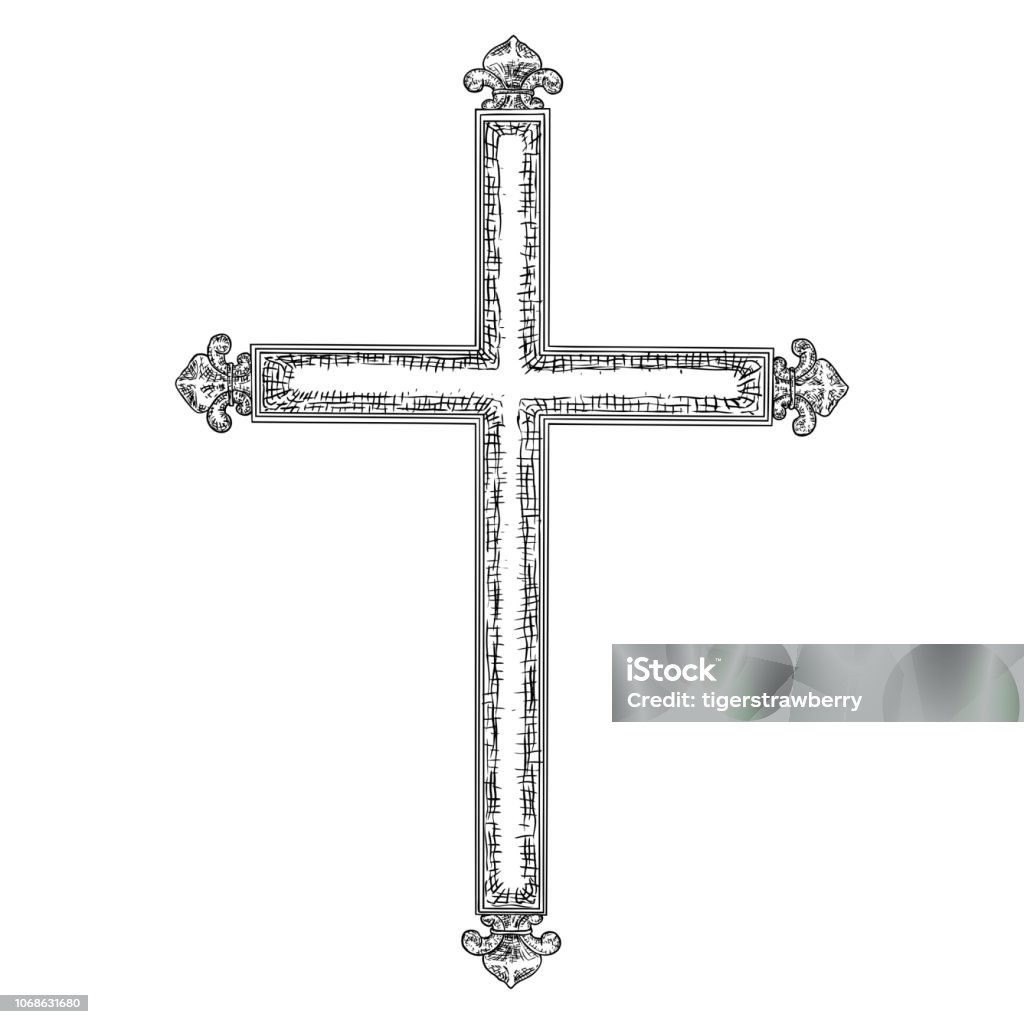 Hand drawn cross. Christian and catholic cross isolated on white background. Element for Holy week tradition or Good Friday. Vector. Vector. Abstract stock vector