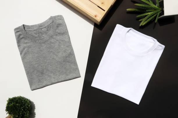 istock black , gray , white t-shirts with wood box and cactus. rustic background 1068631860
