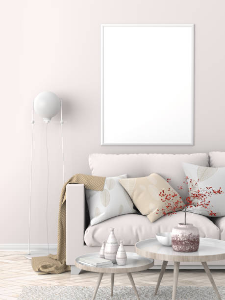 istock Mock up poster frame in Scandinavian style hipster interior. 3D illustration 1068638950