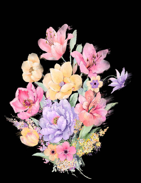 istock Elegant watercolor rose and peony flower 1068640810