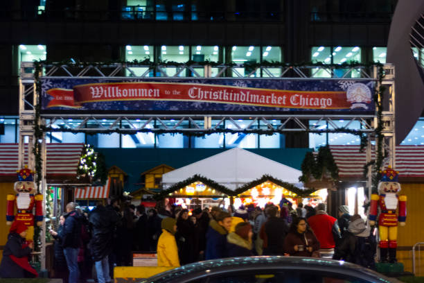 Entrance to the Christkindlmarket in Chicago, IL. stock photo