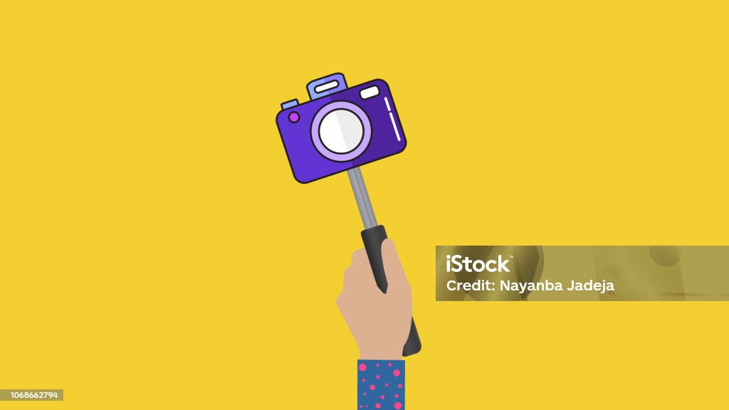 Selfie stick with camera on hand icon Monopod stock vector