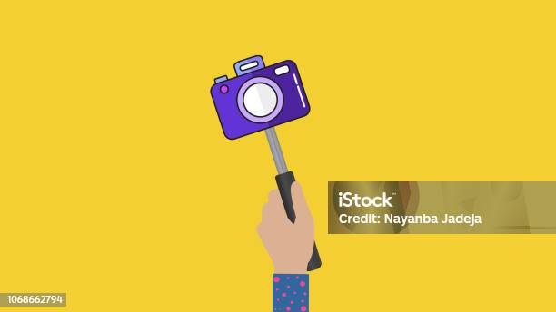 Selfie Stick With Camera On Hand Icon Stock Illustration - Download Image Now - Monopod, Selfie, 2015