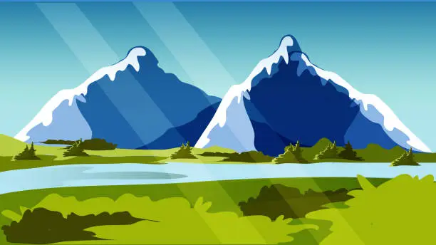 Vector illustration of Digital Landscape vector illustration mountains, rivers, sky