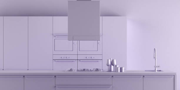 istock Interior Kitchen Background in Minimalist Monochrome Style 1068665950
