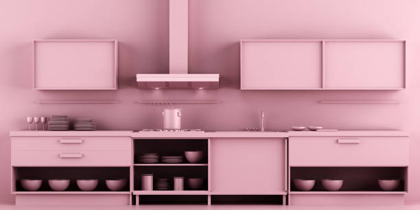 istock Interior Kitchen Background in Minimalist Monochrome Style 1068666024