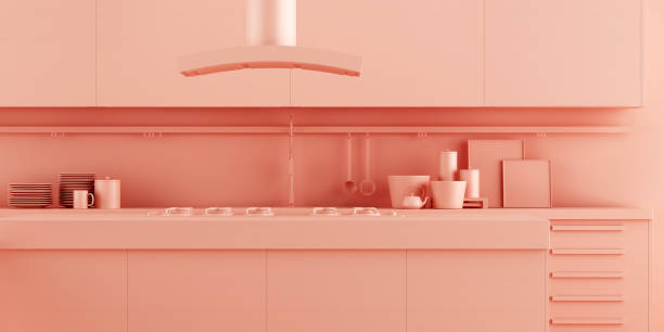 istock Interior Kitchen Background in Minimalist Monochrome Style 1068666074
