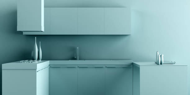 istock Interior Kitchen Background in Minimalist Monochrome Style 1068666076