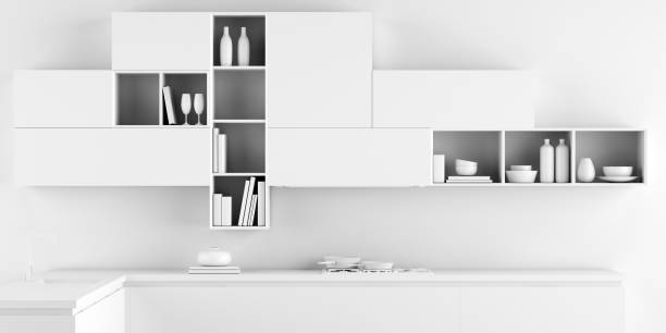 istock Interior Kitchen Background in Minimalist Monochrome Style 1068666120