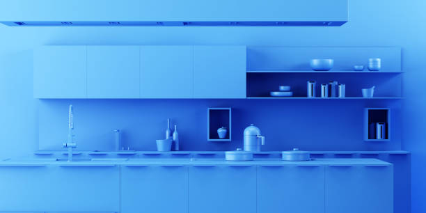Interior Kitchen Background in Minimalist Monochrome Style