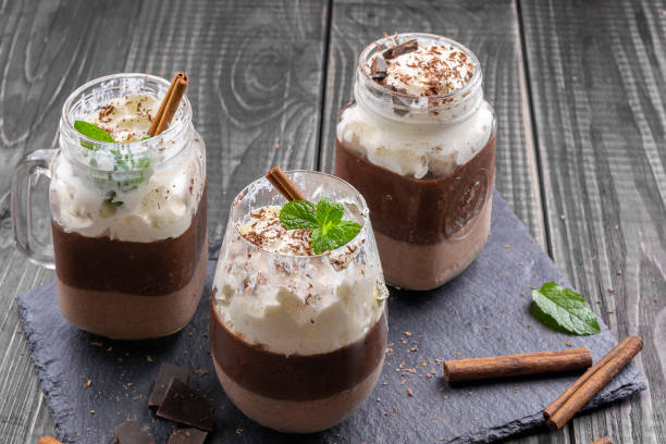 istock Dessert with cinnamon, chocolate and mint. Ice cream. Rustic style 1068682362