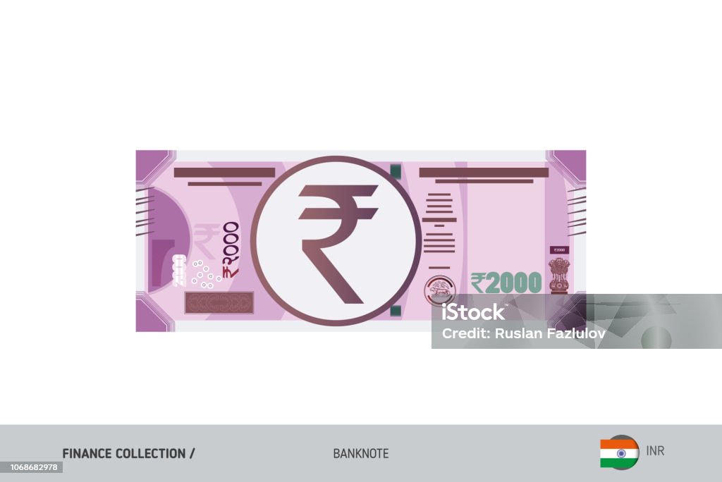 2000 Indian Rupee Banknote. Flat style highly detailed vector illustration. Isolated on white background. Suitable for print materials, web design, mobile app and infographics. Banknotes Indian Currency stock vector