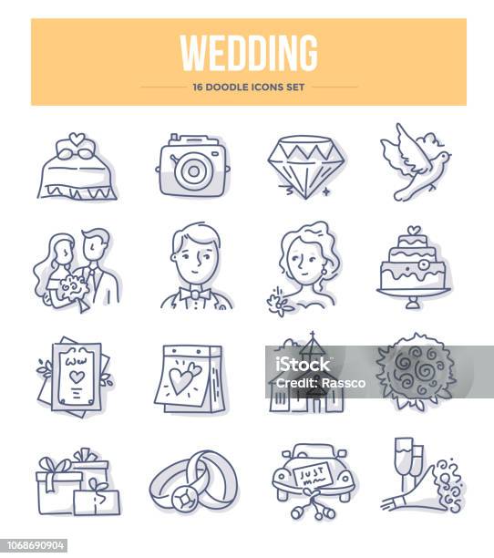 Wedding Doodle Icons Stock Illustration - Download Image Now - Wedding, Icon Symbol, Cake