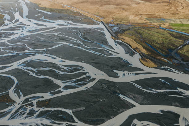 istock Aerial view of river valley at sunset 1068711196