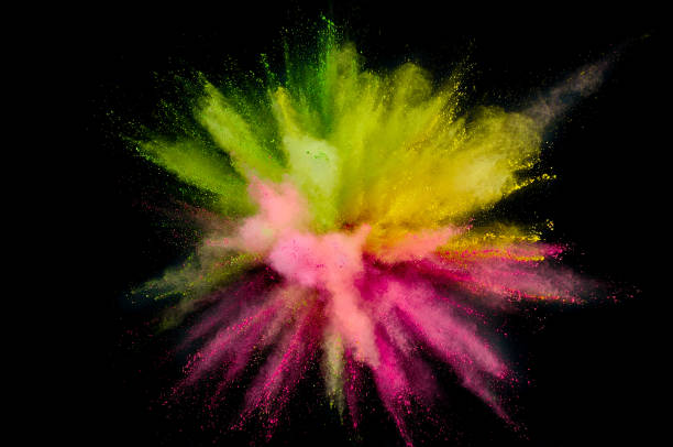 istock Colored powder explosion. Abstract closeup dust on backdrop. Colorful explode. Paint holi 1068718458