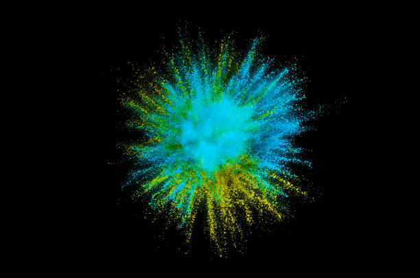 istock Colored powder explosion. Abstract closeup dust on backdrop. Colorful explode. Paint holi 1068718772