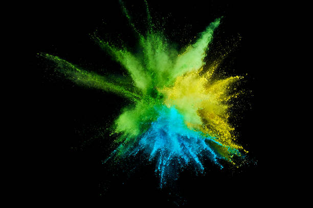 istock Colored powder explosion. Abstract closeup dust on backdrop. Colorful explode. Paint holi 1068719158