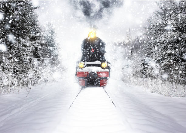 alte vintage zug im schnee - locomotive steam train train snow stock-fotos und bilder