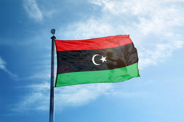 Lybia flag on the mast stock photo