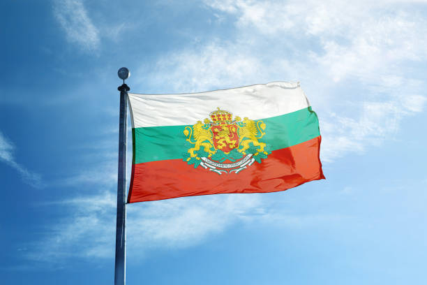 istock Bulgaria flag on the mast 1068724876