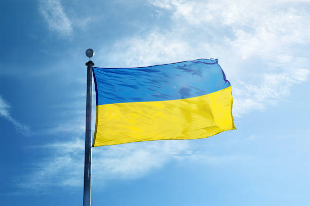 Ukraine flag on the mast stock photo
