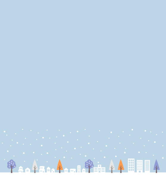 ilustrações, clipart, desenhos animados e ícones de neve e paisagem urbana - residential district backgrounds beauty blue
