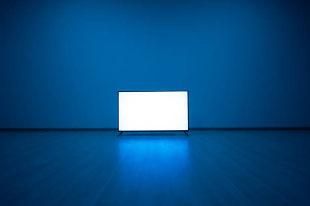 3D illustration of wall of glowing blank computer screens