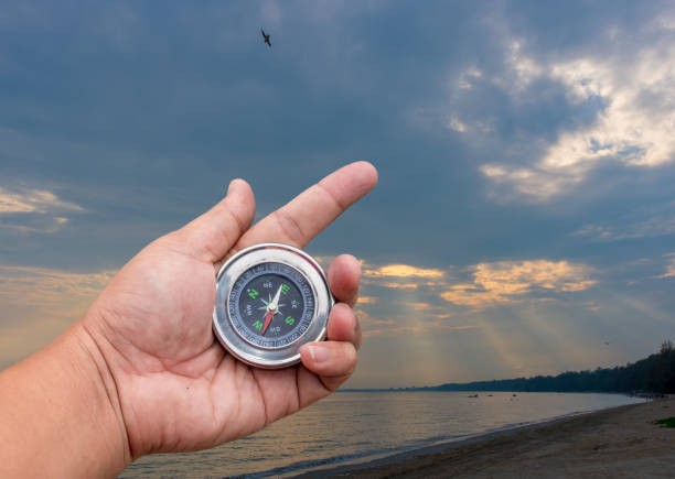 istock Hand held compass is separated from the background technology investment direction. 1068735438