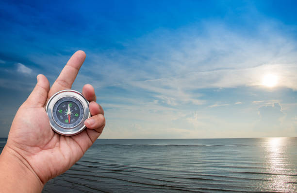 istock Hand held compass is separated from the background technology investment direction. 1068736806