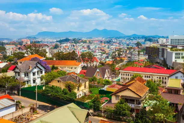Dalat or Da Lat city aerial panoramic view in Vietnam
