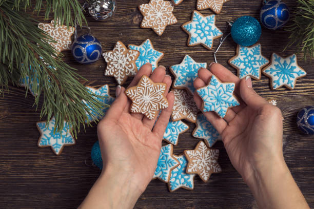 istock Christmas gingerbread snowflake cookies 1068739302