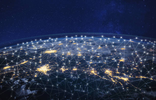istock information technology and telecommunication, global network around planet Earth 1068739318