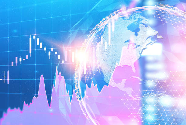 istock Purple graphs and Earth hologram 1068741846