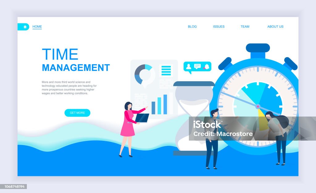 Modern flat design concept of Time Management with decorated small people character for website Modern flat design concept of Time Management with decorated small people character for website and mobile website development. UI and UX design. Landing page template. Vector illustration. Time stock vector