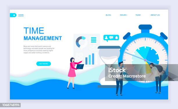 Modern Flat Design Concept Of Time Management With Decorated Small People Character For Website Stock Illustration - Download Image Now