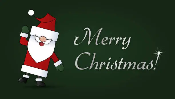 Vector illustration of merry christmas card with cute santa claus cartoon green