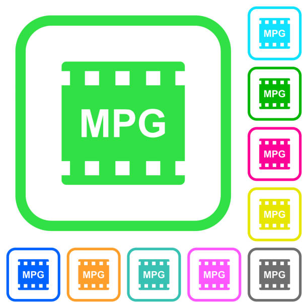 MPG movie format vivid colored flat icons MPG movie format vivid colored flat icons in curved borders on white background moving image stock illustrations