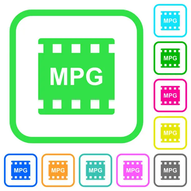 Vector illustration of MPG movie format vivid colored flat icons