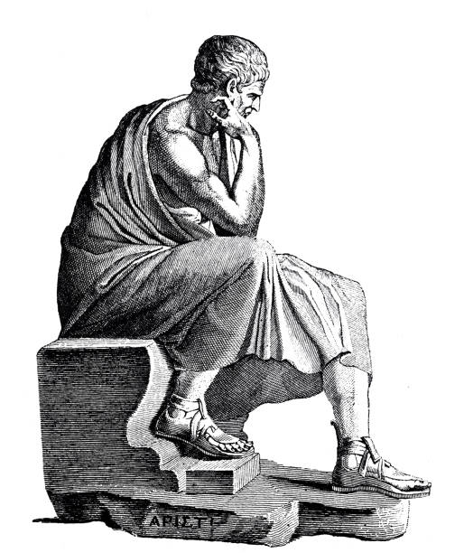 Statue of Aristoteles, greek philosopher Illustration from 19th century philosopher stock illustrations