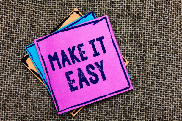 istock Handwriting text Make It Easy. Concept meaning Smart approach Effortless Free from worries or difficulties Paper notes Important reminders Communicate ideas messages Jute background. 1068763340