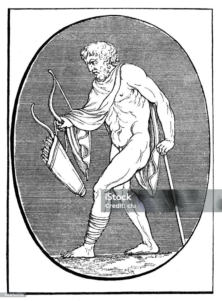 Philoctet on the island Lemnos Illustration from 19th century 19th Century stock illustration