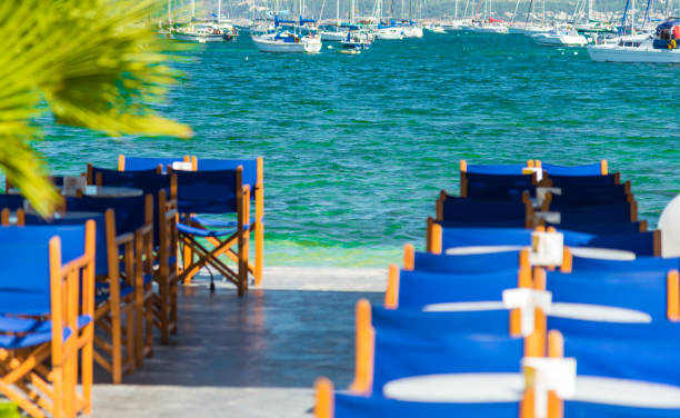 view through a beach restaurant to the water - mallorca