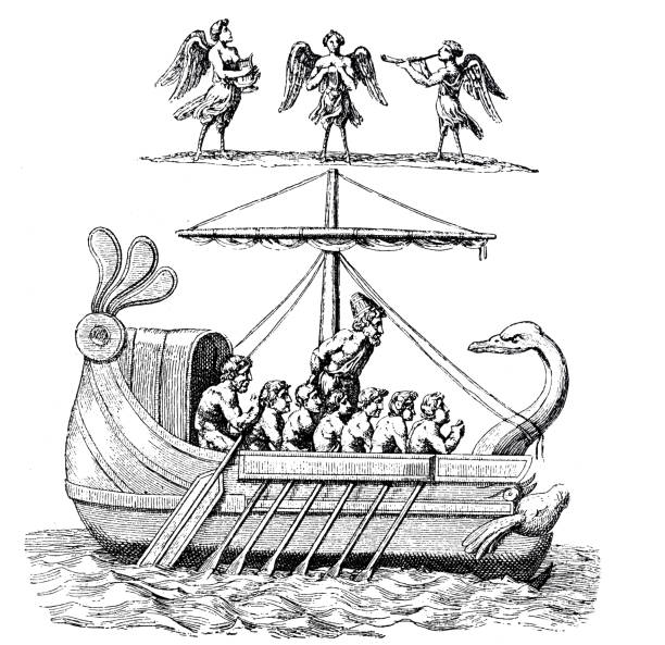 Odysseus and the Sirens Illustration from 19th century ulysses stock illustrations