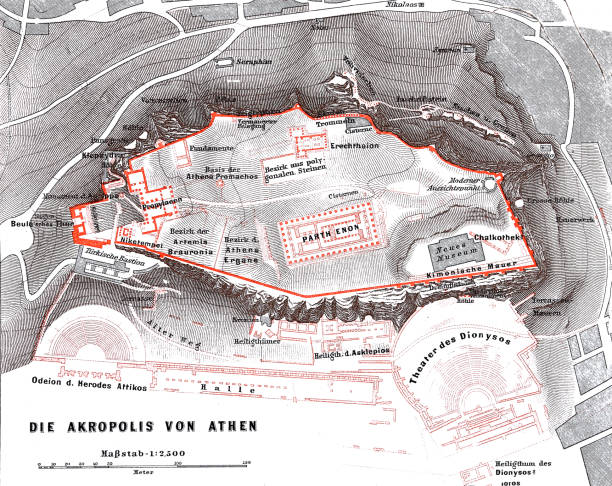 ilustrações de stock, clip art, desenhos animados e ícones de map of the acropolis in athens - 2839